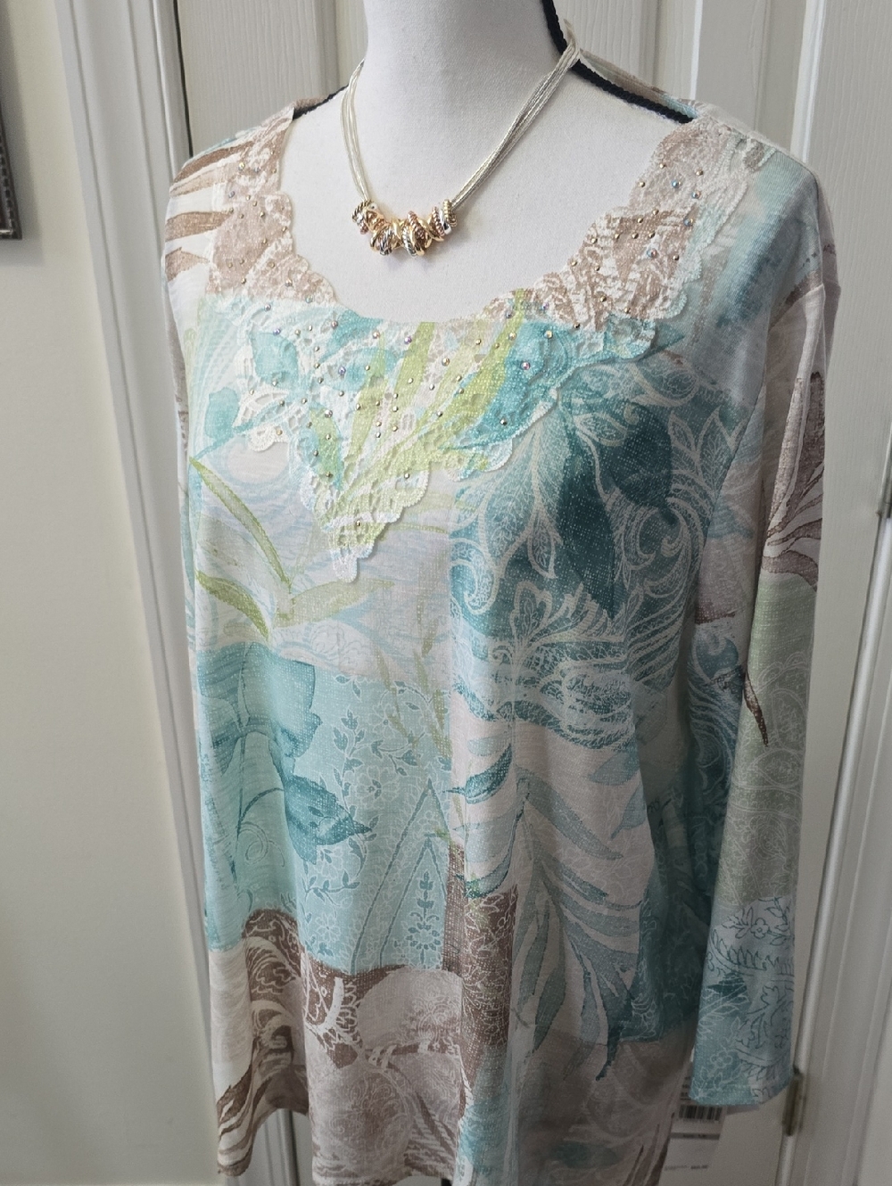 ALFRED DUNNER BRAND WOMEN'S PLUS SIZE GREEN FLORAL PULLOVER TOP SIZE 1X